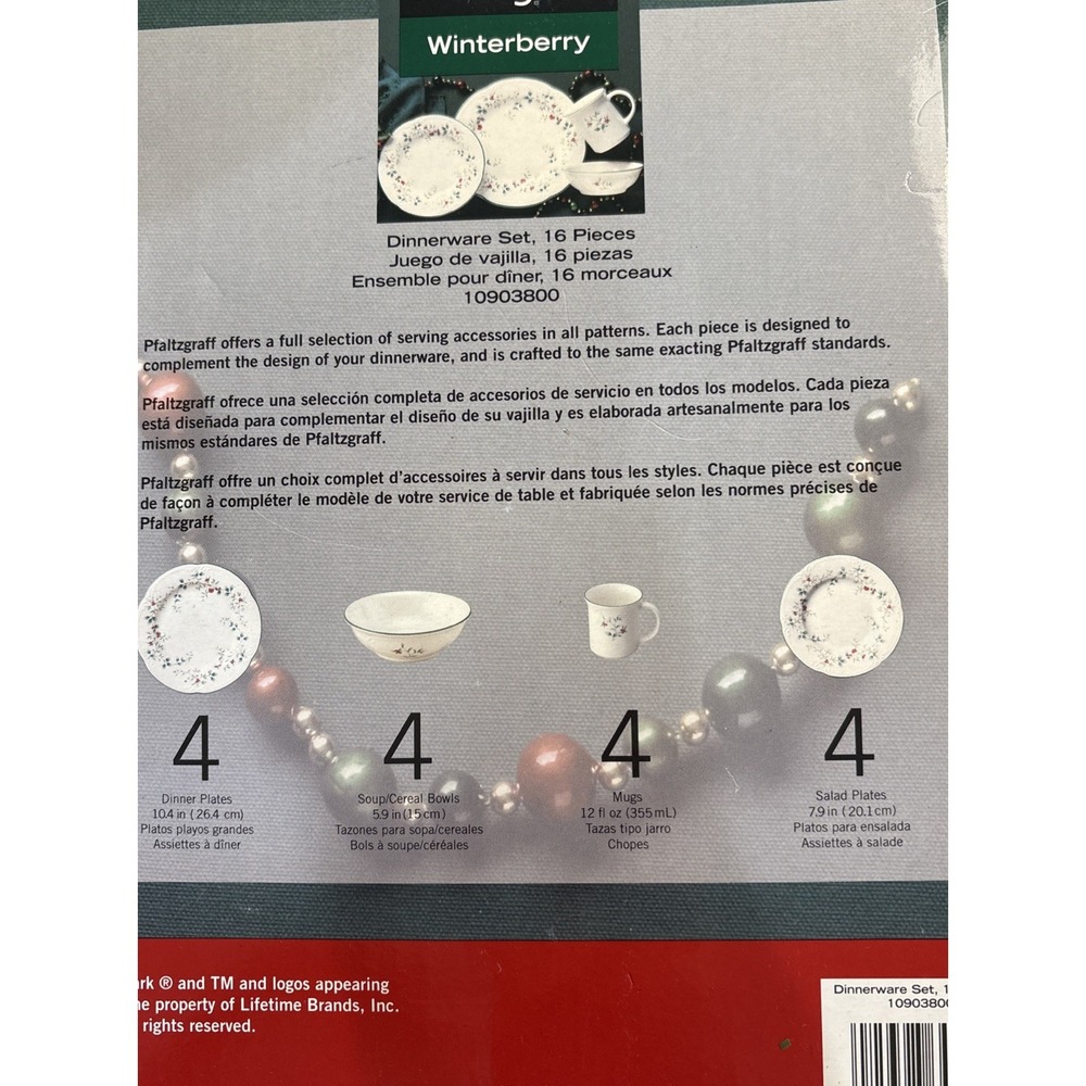 Pfaltzgraff Winterberry 16-Piece Holiday CHRISTMAS Dinnerware Set For 4 NIB - Picture 2 of 9
